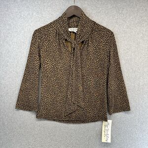 New York City Design Co Womens Blouse Size Small Animal Print Tie Neck Stretch